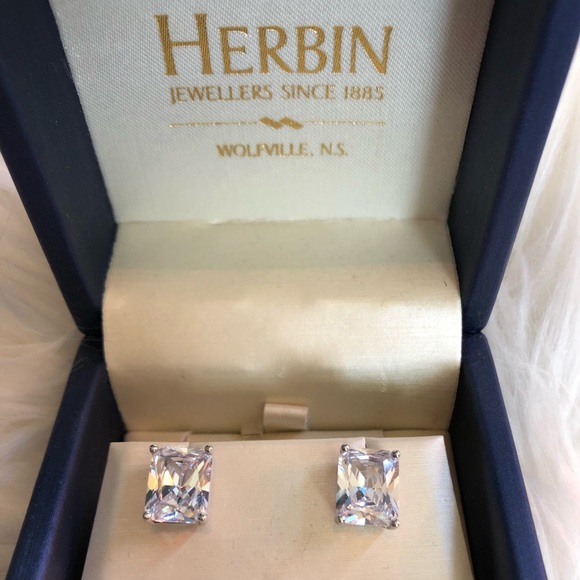 CUBIC ZIRCONIA SET IN STERLING SILVER EARRINGS - Picture 1 of 8